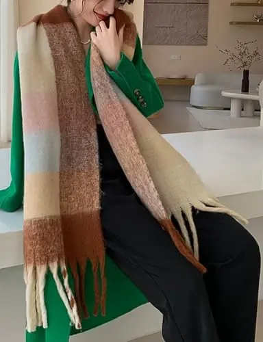 Wander Agio Winter Women Warm Scarf Long Shawl Large Scarves Cold Weather Thick Blanket Scarfs Colorful Plaid - 2