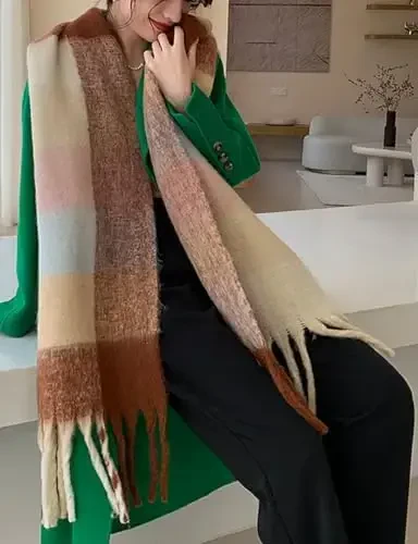 Wander Agio Winter Women Warm Scarf Long Shawl Large Scarves Cold Weather Thick Blanket Scarfs Colorful Plaid - 2