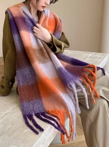 Wander Agio Winter Women Warm Scarf Long Shawl Large Scarves Cold Weather Thick Blanket Scarfs Colorful Plaid - 4