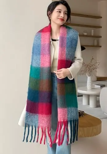 Wander Agio Winter Women Warm Scarf Long Shawl Large Scarves Cold Weather Thick Blanket Scarfs Colorful Plaid - 3
