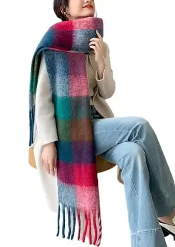 Wander Agio Winter Women Warm Scarf Long Shawl Large Scarves Cold Weather Thick Blanket Scarfs Colorful Plaid - 4