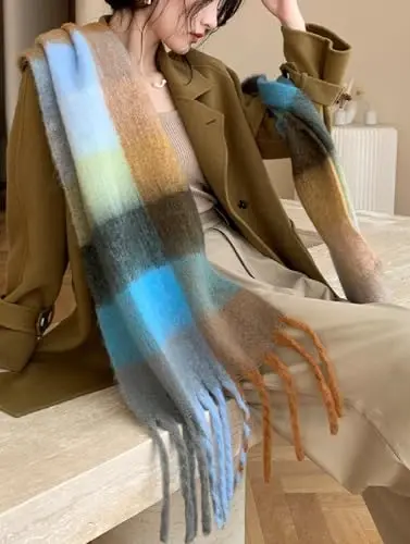 Wander Agio Winter Women Warm Scarf Long Shawl Large Scarves Cold Weather Thick Blanket Scarfs Colorful Plaid - 3