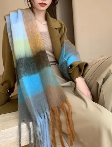 Wander Agio Winter Women Warm Scarf Long Shawl Large Scarves Cold Weather Thick Blanket Scarfs Colorful Plaid - 5
