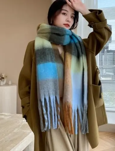 Wander Agio Winter Women Warm Scarf Long Shawl Large Scarves Cold Weather Thick Blanket Scarfs Colorful Plaid - 6