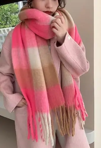 Wander Agio Winter Women Warm Scarf Long Shawl Large Scarves Cold Weather Thick Blanket Scarfs Colorful Plaid - 3