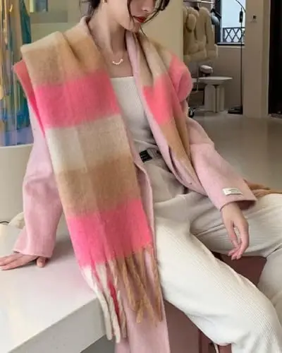 Wander Agio Winter Women Warm Scarf Long Shawl Large Scarves Cold Weather Thick Blanket Scarfs Colorful Plaid - 4
