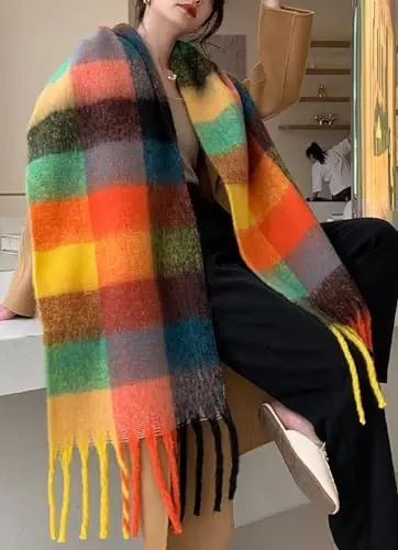 Wander Agio Winter Women Warm Scarf Long Shawl Large Scarves Cold Weather Thick Blanket Scarfs Colorful Plaid - 3