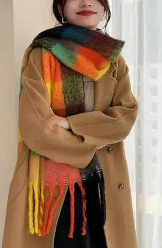 Wander Agio Winter Women Warm Scarf Long Shawl Large Scarves Cold Weather Thick Blanket Scarfs Colorful Plaid - WANDER AGIO (1)