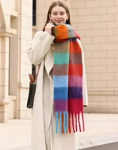 Wander Agio Winter Women Warm Scarf Long Shawl Large Scarves Cold Weather Thick Blanket Scarfs Colorful Plaid - 6