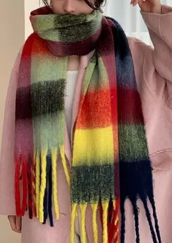 Wander Agio Winter Women Warm Scarf Long Shawl Large Scarves Cold Weather Thick Blanket Scarfs Colorful Plaid - 5