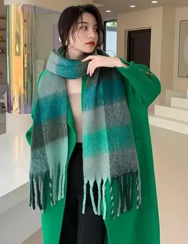 Wander Agio Winter Women Warm Scarf Long Shawl Large Scarves Cold Weather Thick Blanket Scarfs Colorful Plaid - 4