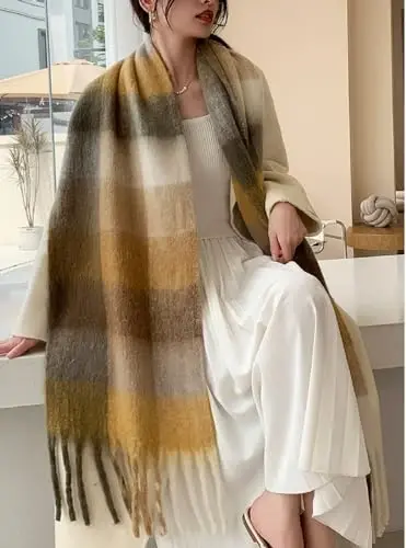 Wander Agio Winter Women Warm Scarf Long Shawl Large Scarves Cold Weather Thick Blanket Scarfs Colorful Plaid - 3