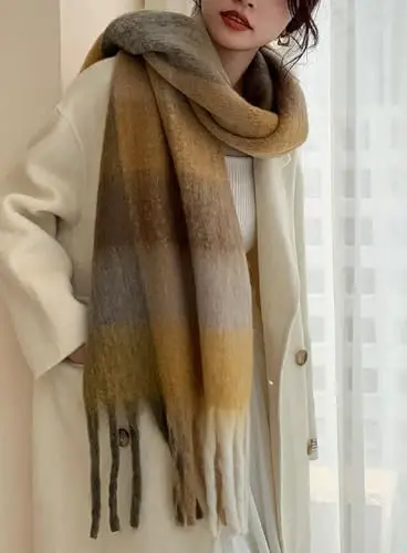 Wander Agio Winter Women Warm Scarf Long Shawl Large Scarves Cold Weather Thick Blanket Scarfs Colorful Plaid - 4