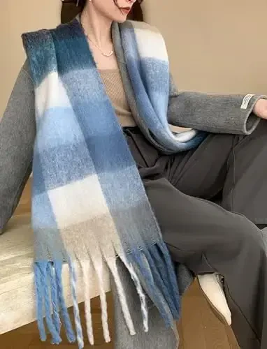 Wander Agio Winter Women Warm Scarf Long Shawl Large Scarves Cold Weather Thick Blanket Scarfs Colorful Plaid - 3