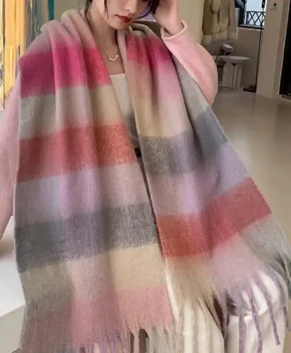 Wander Agio Winter Women Warm Scarf Long Shawl Large Scarves Cold Weather Thick Blanket Scarfs Colorful Plaid - 4