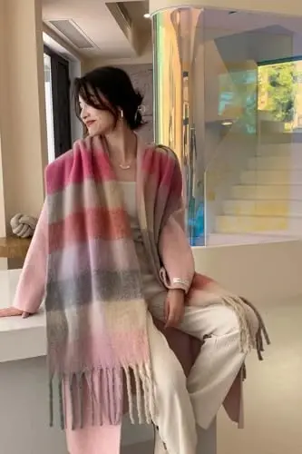 Wander Agio Winter Women Warm Scarf Long Shawl Large Scarves Cold Weather Thick Blanket Scarfs Colorful Plaid - 5