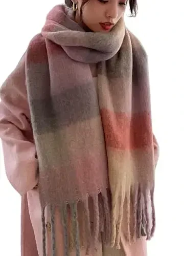Wander Agio Winter Women Warm Scarf Long Shawl Large Scarves Cold Weather Thick Blanket Scarfs Colorful Plaid - 6