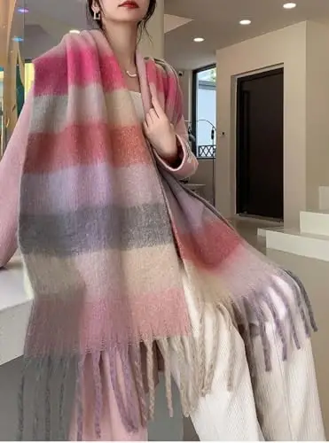 Wander Agio Winter Women Warm Scarf Long Shawl Large Scarves Cold Weather Thick Blanket Scarfs Colorful Plaid - 2