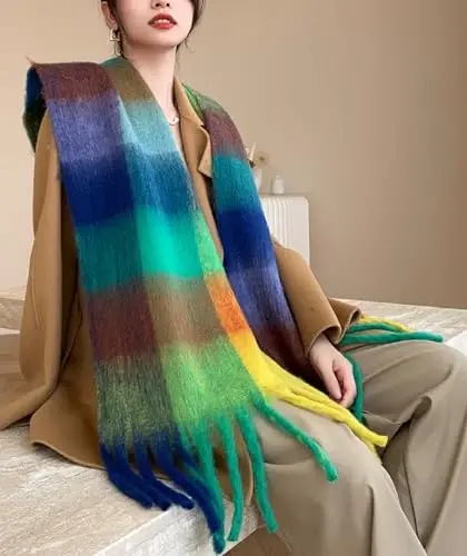Wander Agio Winter Women Warm Scarf Long Shawl Large Scarves Cold Weather Thick Blanket Scarfs Colorful Plaid - 3