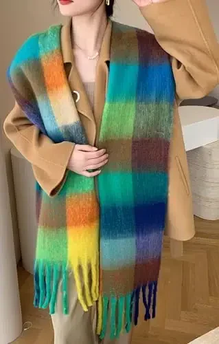 Wander Agio Winter Women Warm Scarf Long Shawl Large Scarves Cold Weather Thick Blanket Scarfs Colorful Plaid - 4