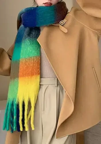 Wander Agio Winter Women Warm Scarf Long Shawl Large Scarves Cold Weather Thick Blanket Scarfs Colorful Plaid - 5