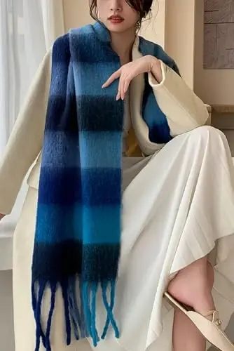 Wander Agio Winter Women Warm Scarf Long Shawl Large Scarves Cold Weather Thick Blanket Scarfs Colorful Plaid - 4