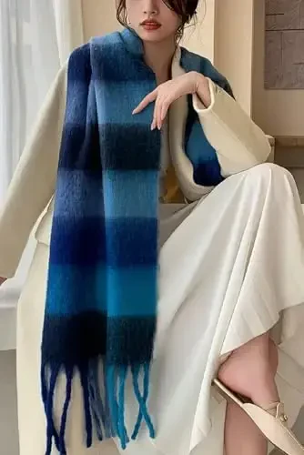 Wander Agio Winter Women Warm Scarf Long Shawl Large Scarves Cold Weather Thick Blanket Scarfs Colorful Plaid - 4