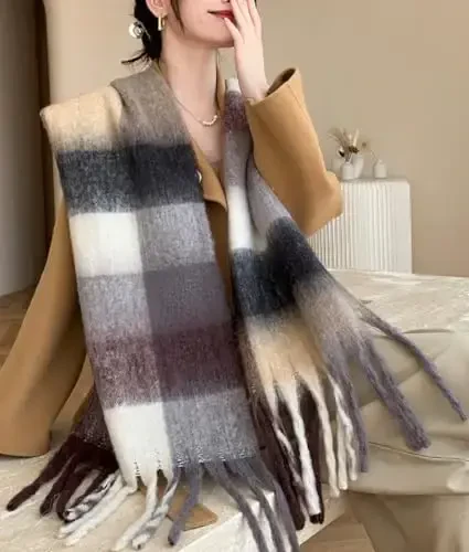 Wander Agio Winter Women Warm Scarf Long Shawl Large Scarves Cold Weather Thick Blanket Scarfs Colorful Plaid - 3