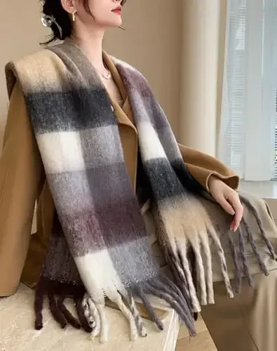 Wander Agio Winter Women Warm Scarf Long Shawl Large Scarves Cold Weather Thick Blanket Scarfs Colorful Plaid - 5