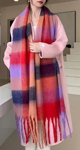 Wander Agio Winter Women Warm Scarf Long Shawl Large Scarves Cold Weather Thick Blanket Scarfs Colorful Plaid - 3