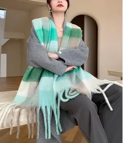 Wander Agio Winter Women Warm Scarf Long Shawl Large Scarves Cold Weather Thick Blanket Scarfs Colorful Plaid - 5