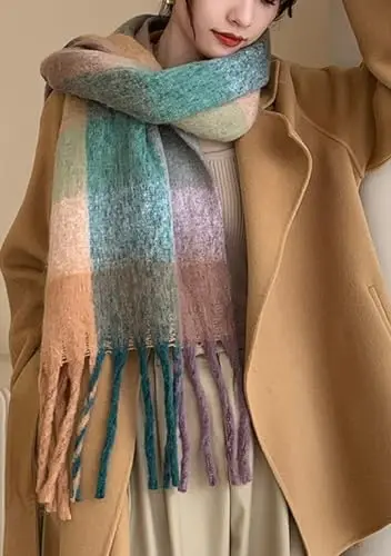 Wander Agio Winter Women Warm Scarf Long Shawl Large Scarves Cold Weather Thick Blanket Scarfs Colorful Plaid - WANDER AGIO (1)