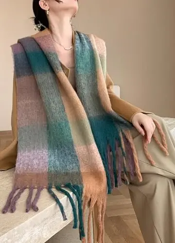 Wander Agio Winter Women Warm Scarf Long Shawl Large Scarves Cold Weather Thick Blanket Scarfs Colorful Plaid - 3