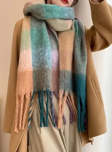Wander Agio Winter Women Warm Scarf Long Shawl Large Scarves Cold Weather Thick Blanket Scarfs Colorful Plaid - 4
