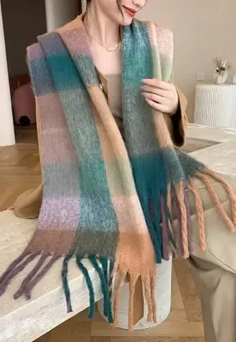 Wander Agio Winter Women Warm Scarf Long Shawl Large Scarves Cold Weather Thick Blanket Scarfs Colorful Plaid - 5
