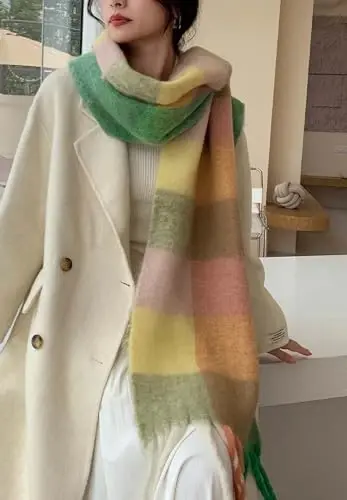 Wander Agio Winter Women Warm Scarf Long Shawl Large Scarves Cold Weather Thick Blanket Scarfs Colorful Plaid - 2