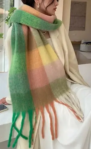 Wander Agio Winter Women Warm Scarf Long Shawl Large Scarves Cold Weather Thick Blanket Scarfs Colorful Plaid - 3