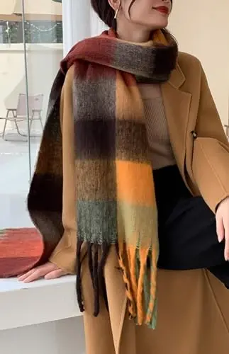 Wander Agio Winter Women Warm Scarf Long Shawl Large Scarves Cold Weather Thick Blanket Scarfs Colorful Plaid - 2