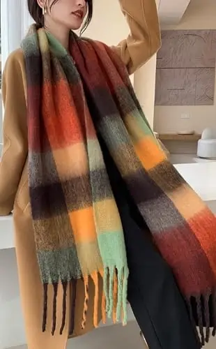 Wander Agio Winter Women Warm Scarf Long Shawl Large Scarves Cold Weather Thick Blanket Scarfs Colorful Plaid - 3