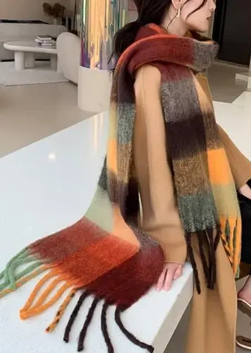 Wander Agio Winter Women Warm Scarf Long Shawl Large Scarves Cold Weather Thick Blanket Scarfs Colorful Plaid - 4