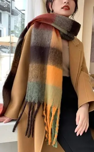 Wander Agio Winter Women Warm Scarf Long Shawl Large Scarves Cold Weather Thick Blanket Scarfs Colorful Plaid - 5