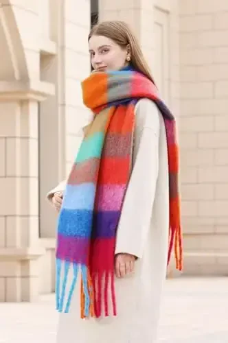 Wander Agio Qishki Ayollar Iliq Sharf Uzun Ro'mol Katta Sharflar Sovuq Havo Qalin Adyol Sharflari Rangli Plaid - 5