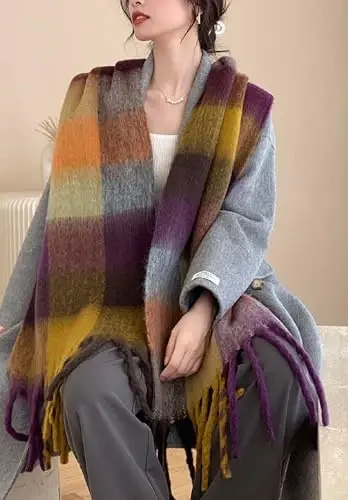 Wander Agio Qishki Ayollar Iliq Sharf Uzun Ro'mol Katta Sharflar Sovuq Ob-Havo Qalin Adyol Sharflari Rangli Plaid - 4