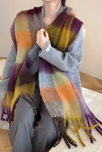 Wander Agio Qishki Ayollar Iliq Sharf Uzun Ro'mol Katta Sharflar Sovuq Ob-Havo Qalin Adyol Sharflari Rangli Plaid - 5