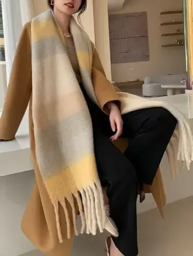 Wander Agio Qishki Ayollar Issiq Sharf Uzun Ro'mol Katta Sharflar Sovuq Ob-Havo Qalin Adyol Sharflari Rangli Plaid - MODAZONE (1)