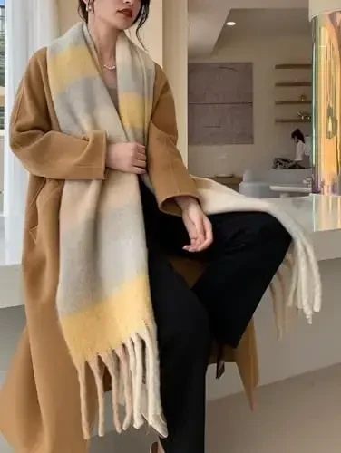 Wander Agio Qishki Ayollar Issiq Sharf Uzun Ro'mol Katta Sharflar Sovuq Ob-Havo Qalin Adyol Sharflari Rangli Plaid - 3