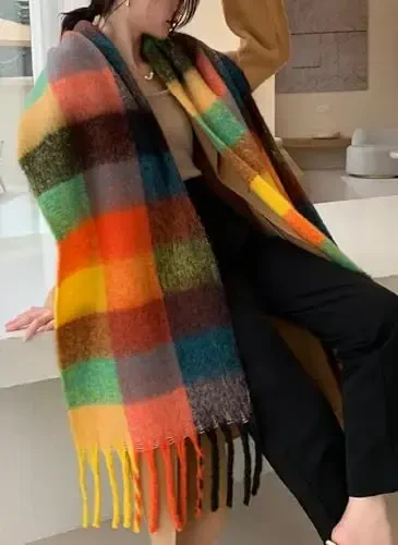 Wander Agio Qishki Ayollar Issiq Sharf Uzun Ro'mol Katta Sharflar Sovuq Ob-Havo Qalin Adyol Sharflari Rangli Plaid - 4