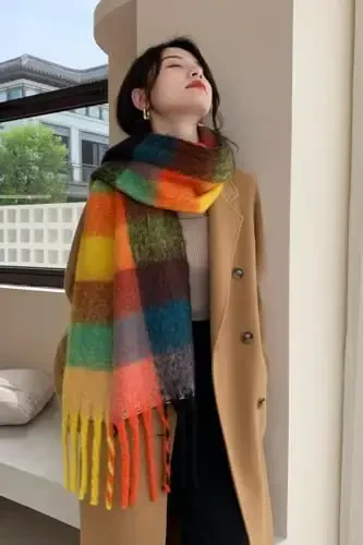 Wander Agio Qishki Ayollar Issiq Sharf Uzun Ro'mol Katta Sharflar Sovuq Ob-Havo Qalin Adyol Sharflari Rangli Plaid - 5