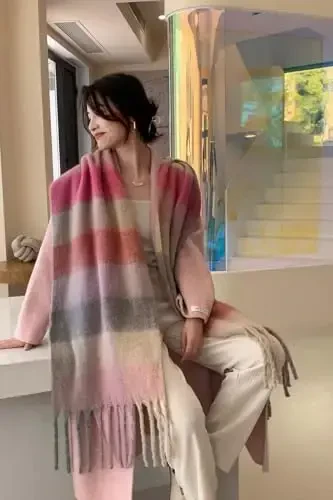 Wander Agio Qishki Ayollar Issiq Sharf Uzun Shol Katta Ro'mollar Sovuq Ob-Havo Qalin Adyol Sharflari Rangli Plaid - 5