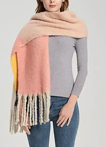 Wander Agio Winter Warm Scarf for Women Long Shawl Large Scarves Cold Weather Thick Blanket Scarfs Color Matching - MODAZONE (1)